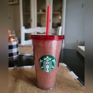 Starbucks Pink/red Glitter Tumbler with Straw